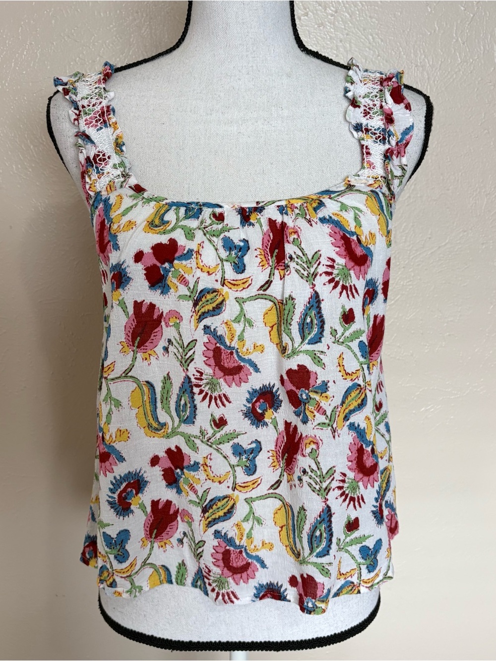 Xirena Dev Tank Top White Floral Sleeveless Cotton Colorful Womens Size Small
